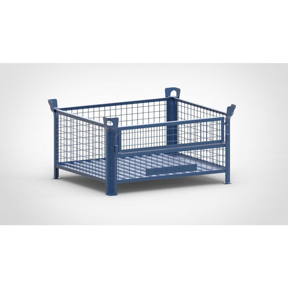 Produktabbildung: HESON® Gitterbox, mit ½ Gitterklappe, lackiert, HxBxT 600 x 1.200 x 1.000 mm, enzianblau