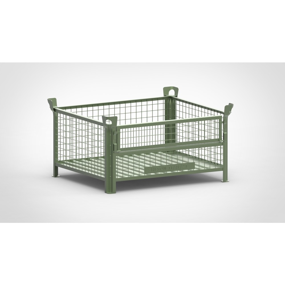 Produktabbildung: HESON® Gitterbox, mit ½ Gitterklappe, lackiert, HxBxT 600 x 1.200 x 1.000 mm, resedagrün