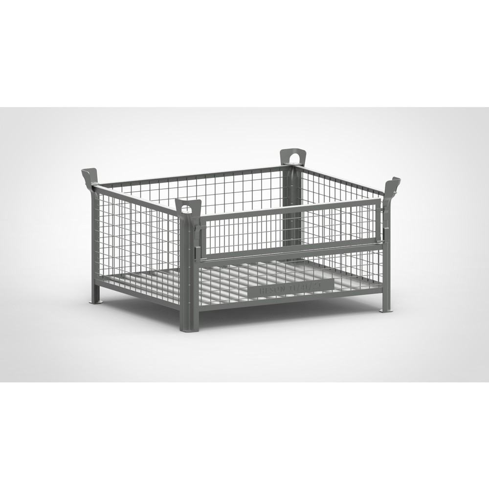 Produktabbildung: HESON® Gitterbox, mit ½ Gitterklappe, lackiert, HxBxT 600 x 1.200 x 1.000 mm, mausgrau