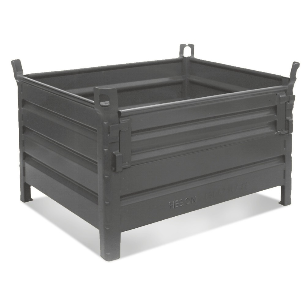 Produktabbildung: HESON® Stapelbehälter, mit ½ Vollwandklappe, Tragkraft 2.000 kg, BxT 800 x 500 mm