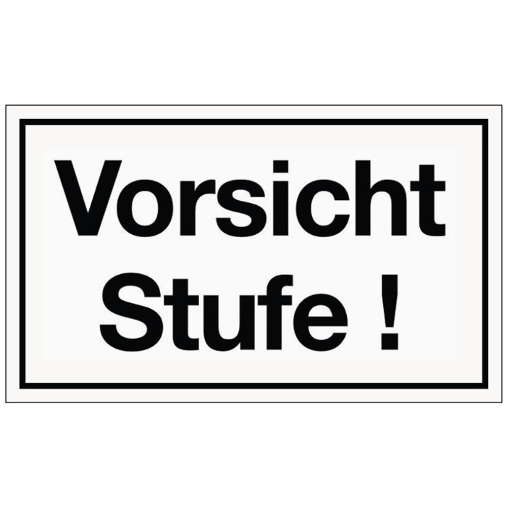 Produktabbildung: Hinweiszeichen, L250xB150 mm weiss schwarz, Vorsicht Stufe Kunststoffschild, Kunststoff