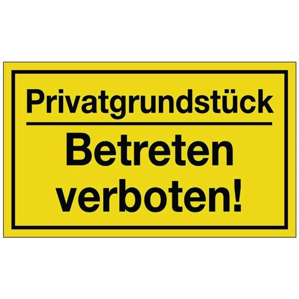Produktabbildung: Hinweiszeichen, L250xB150 mm gelb schwarz, Privatgrundstück/Betreten verboten!, Kunststoff