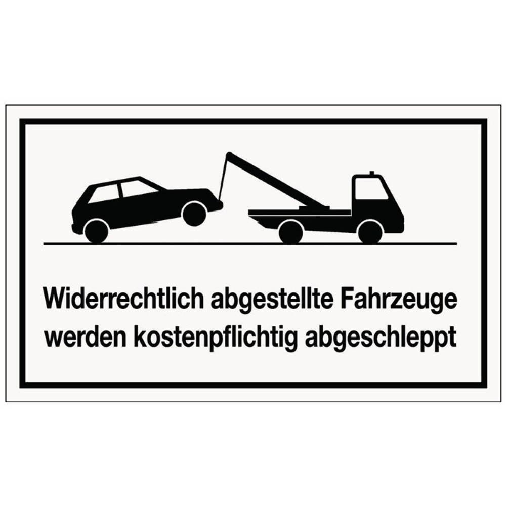 Produktabbildung: Hinweiszeichen, L250xB150 mm weiss schwarz, Widerrechtliches Parken, Kunststoff