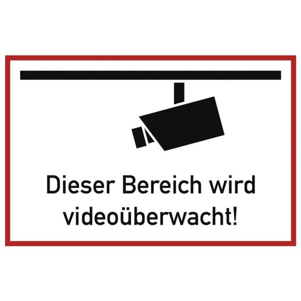 Produktabbildung: Hinweiszeichen, L300xB200 mm weiss schwarz, Videoüberwacht, Aluminium