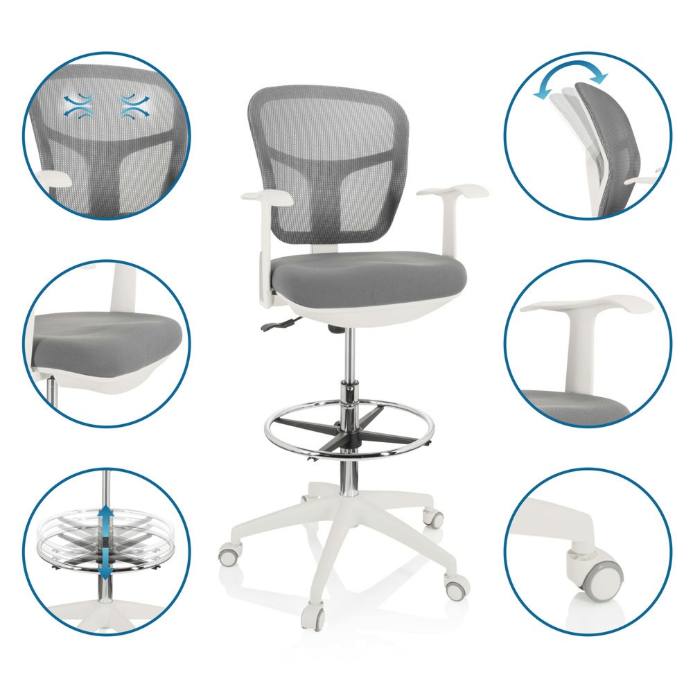 Produktabbildung Nr. 2: hjh OFFICE Arbeitsstuhl / Counterstuhl TOP WORK 108 W Netzstoff/Stoff, grau