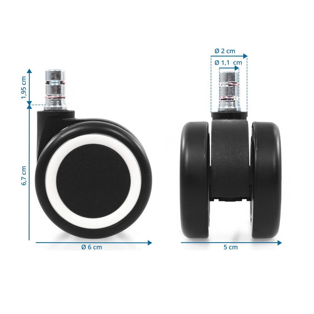 Produktabbildung Nr. 5: hjh OFFICE 5x Hartbodenrollen ROLO COLOR 60 11 mm / 60 mm Büro-Stuhl-Rollen für Hartböden (5er Pack), schwarz/weiss
