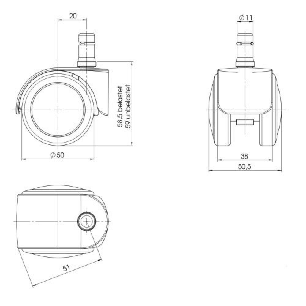 Produktabbildung Nr. 2: hjh OFFICE 5x Hartbodenrollen ROLO EASY 11 mm / 50 mm Büro-Stuhl-Rollen, (5er Pack)