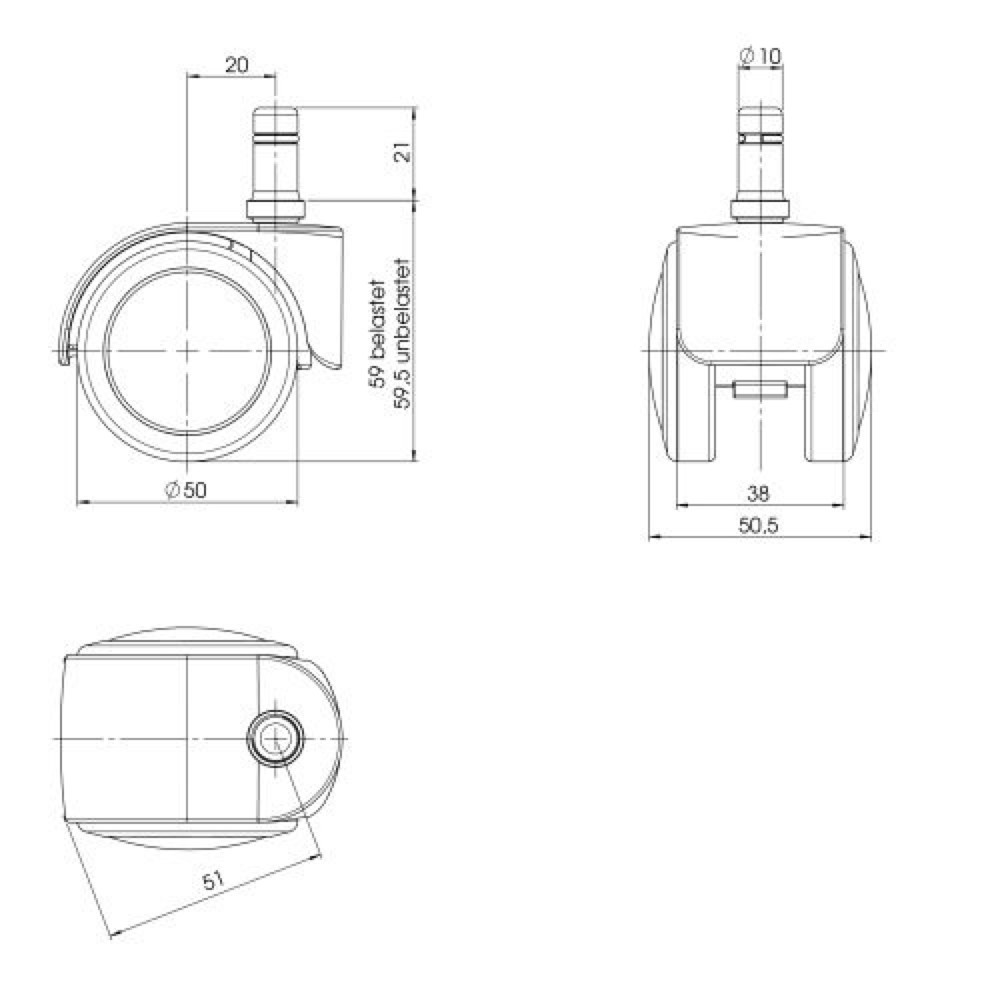 Produktabbildung Nr. 2: hjh OFFICE 5x Hartbodenrollen ROLO EASY 10 mm / 50 mm Büro-Stuhl-Rollen, (5er Pack)