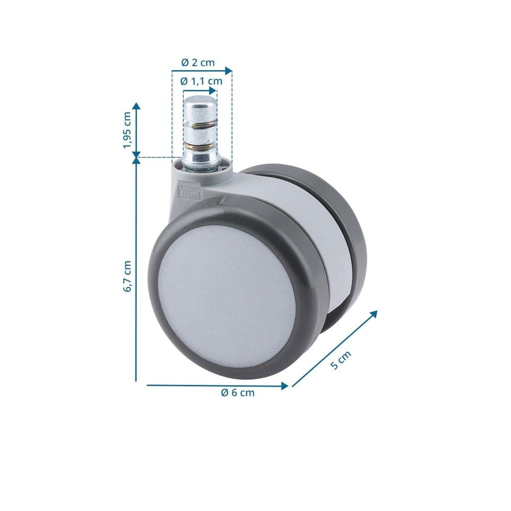 Produktabbildung Nr. 5: hjh OFFICE 5x Hartbodenrollen ROLO MOVE 60 No-Noise 11 mm / 60 mm (5er Pack) Büro-Stuhl-Rollen, weiss/grau