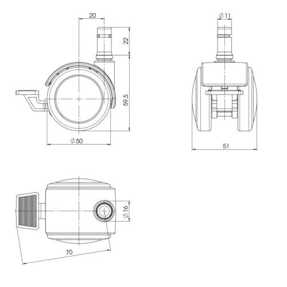 Produktabbildung Nr. 3: hjh OFFICE 5x Hartbodenrollen mit Feststellbremse ROLO STOP 11 mm / 50 mm, (5er Pack)