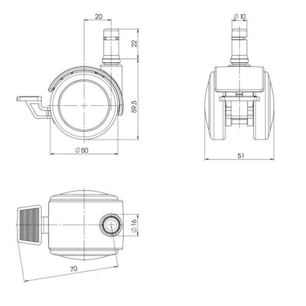 Produktabbildung Nr. 3: hjh OFFICE 5x Hartbodenrollen mit Feststellbremse ROLO STOP 10 mm / 50 mm, (5er Pack)