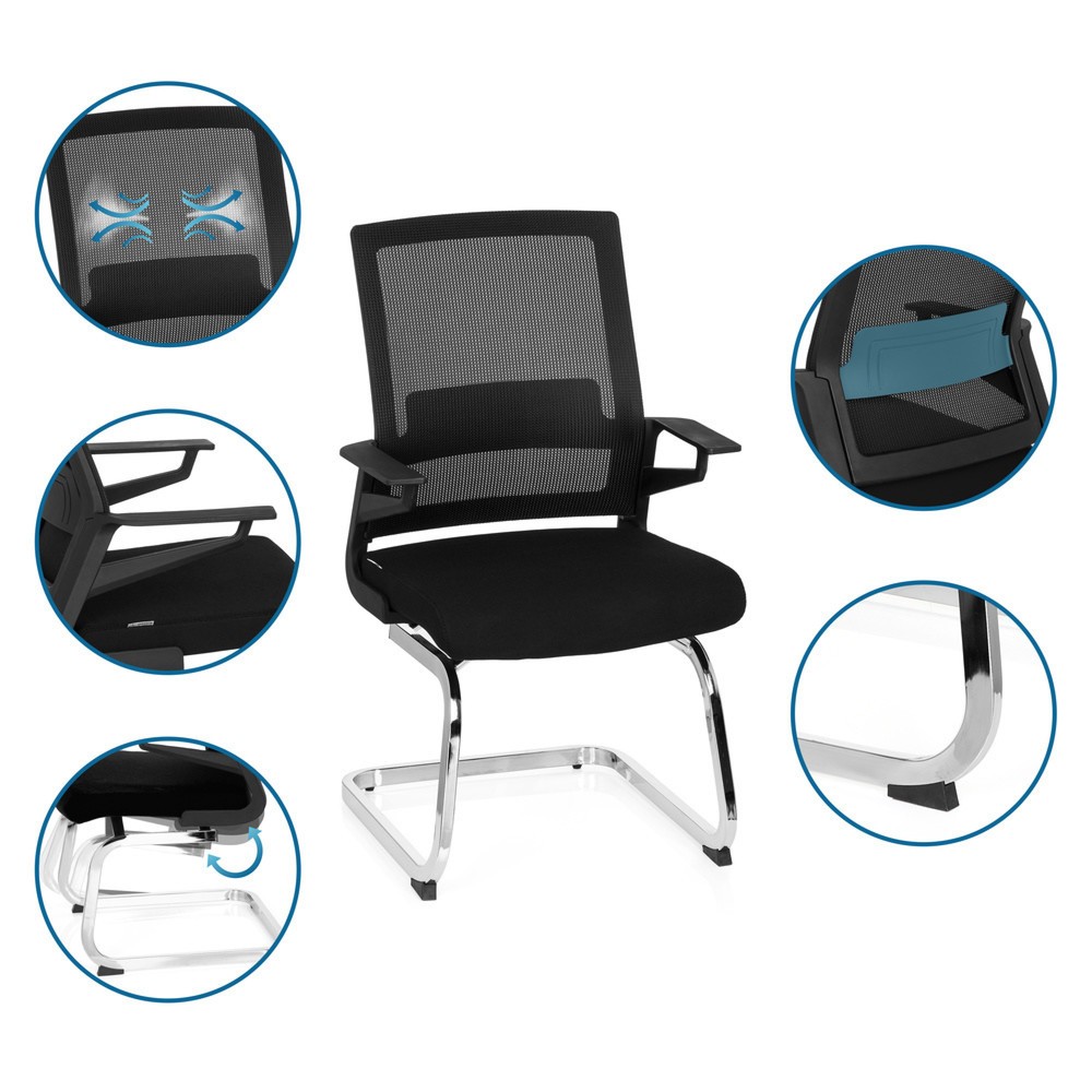 Produktabbildung Nr. 2: Chaise de conférence / fauteuil suspendu hjh OFFICE INVENTOR V tissu, noir