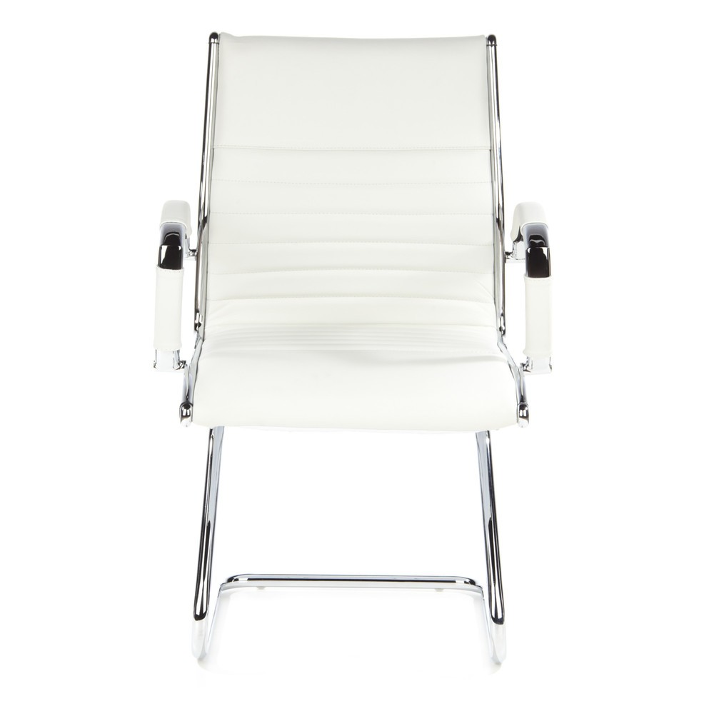 Produktabbildung: hjh OFFICE Konferenzstuhl / Freischwinger / PARMA V Leder, weiss Chrom
