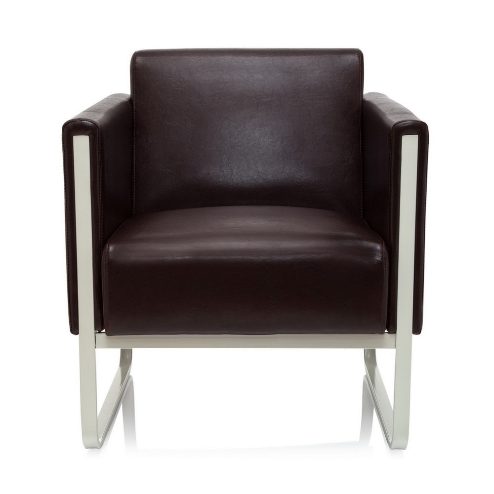 Produktabbildung: hjh OFFICE Loungesessel ARUBA Gestell lichtgrau Kunstleder, 1-Sitzer, braun