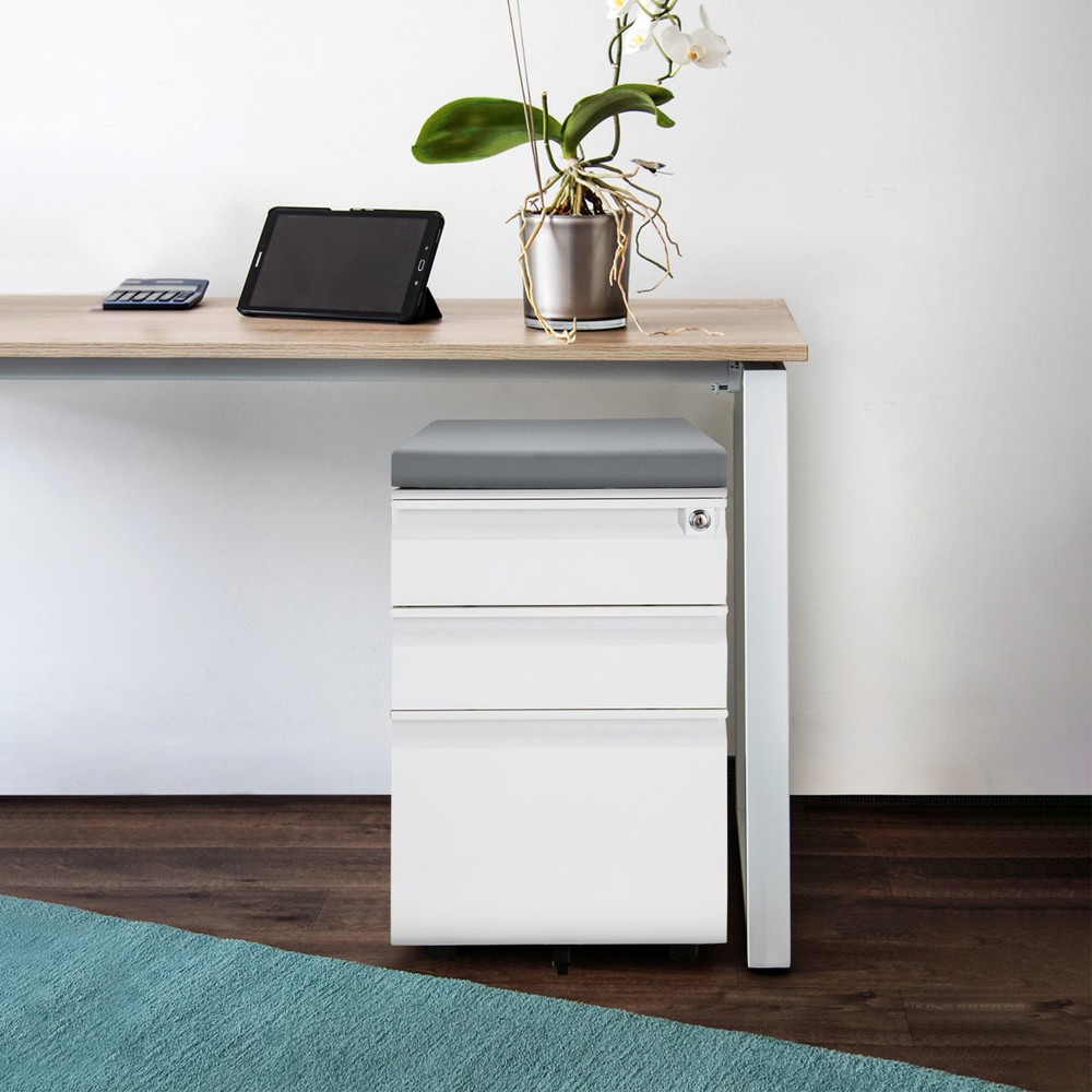 Produktabbildung Nr. 8: hjh OFFICE Rollcontainer COLOR OS Metall, weiss mit Sitzkissen grau