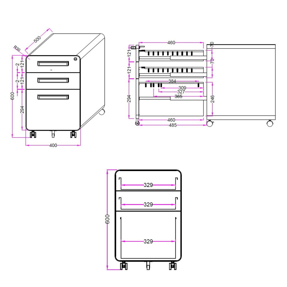 Produktabbildung Nr. 2: hjh OFFICE Rollcontainer COLOR PLUS I Metall, weiss / grau
