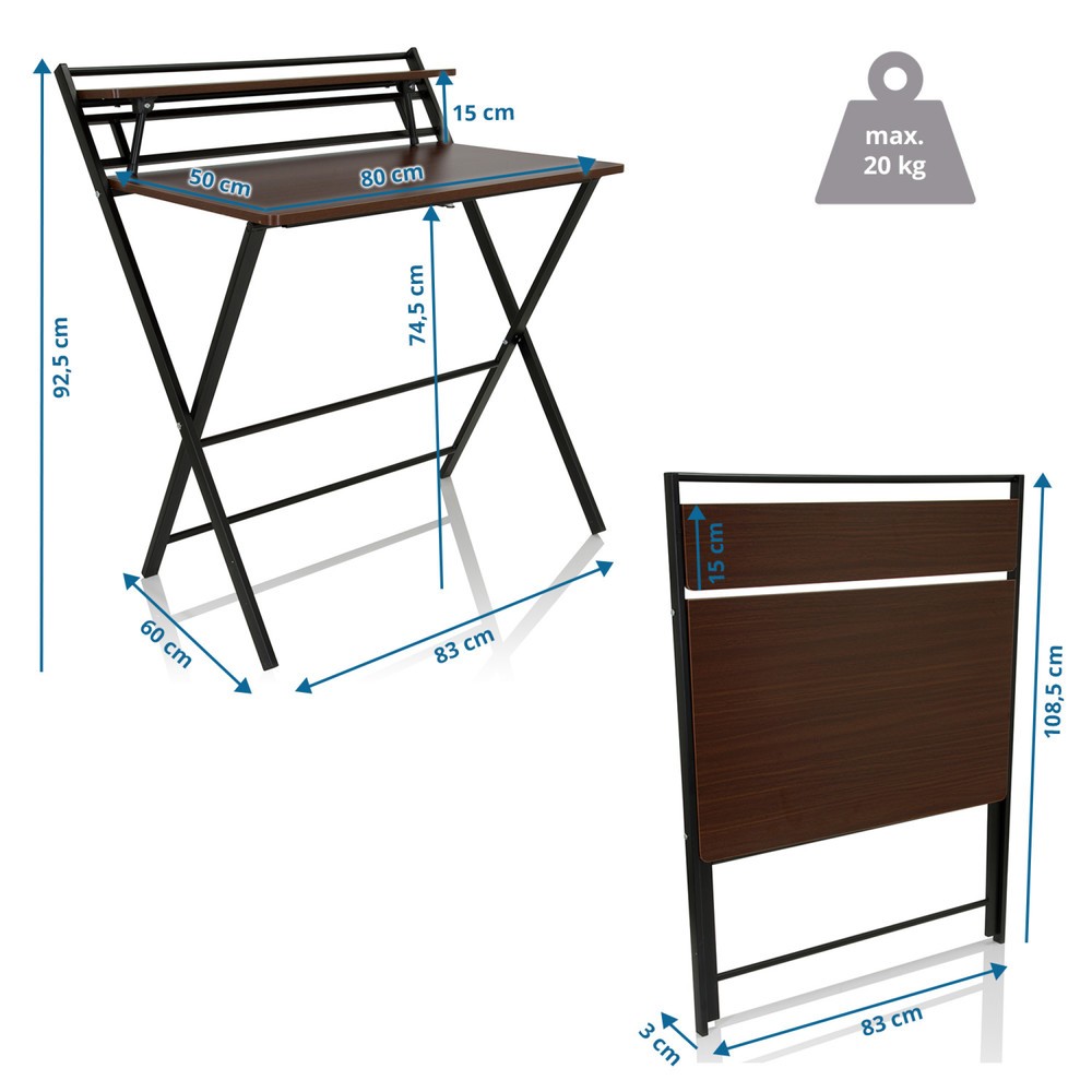 Produktabbildung Nr. 5: hjh OFFICE Schreibtisch / Arbeitstisch EASY CLAP 92 x 84, walnuss / schwarz