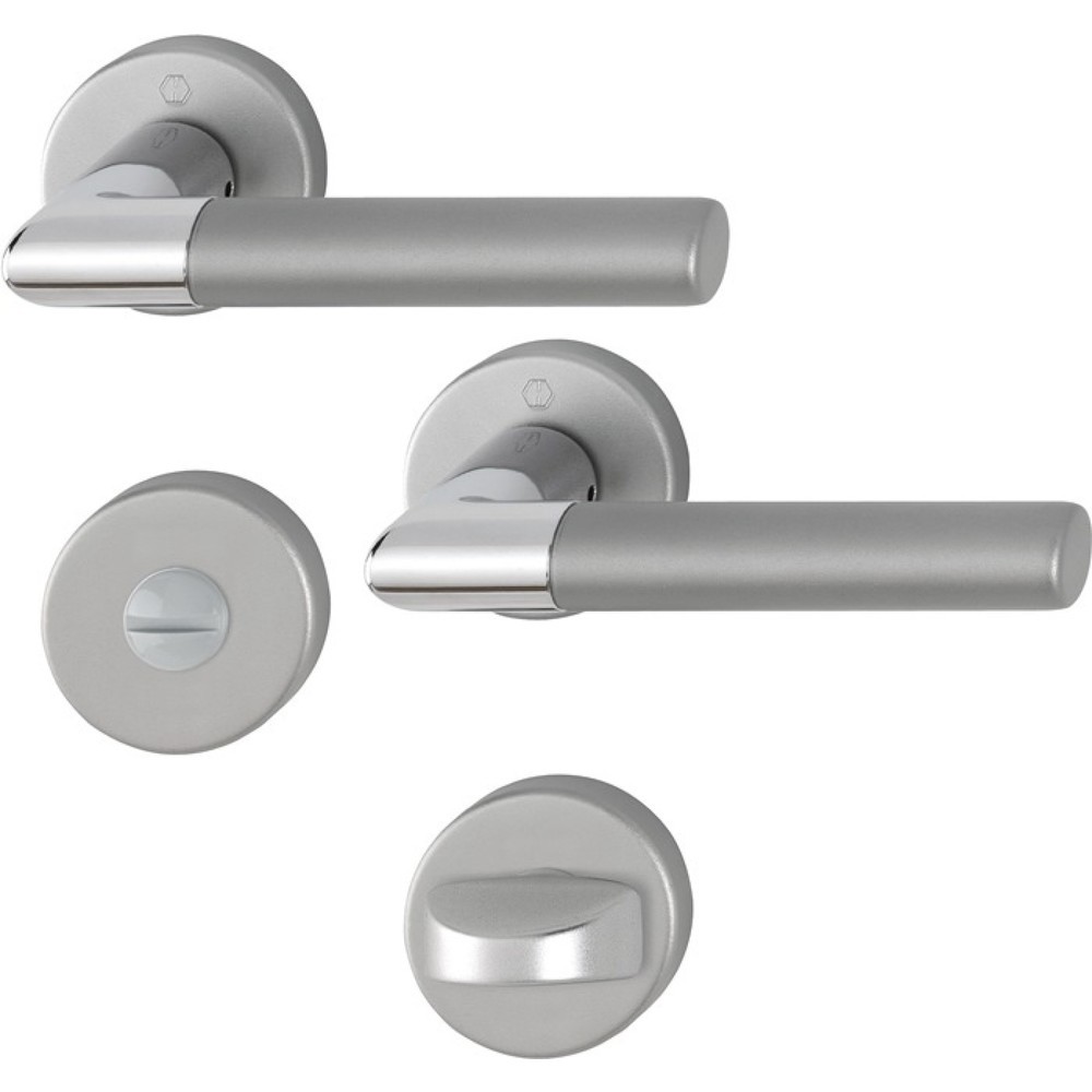 Produktabbildung: HOPPE Rosettengarnitur Lecce 1405/42KV/42KVS, rund SK/OL, Aluminium F49/F9-2, DIN links / rechts D/D