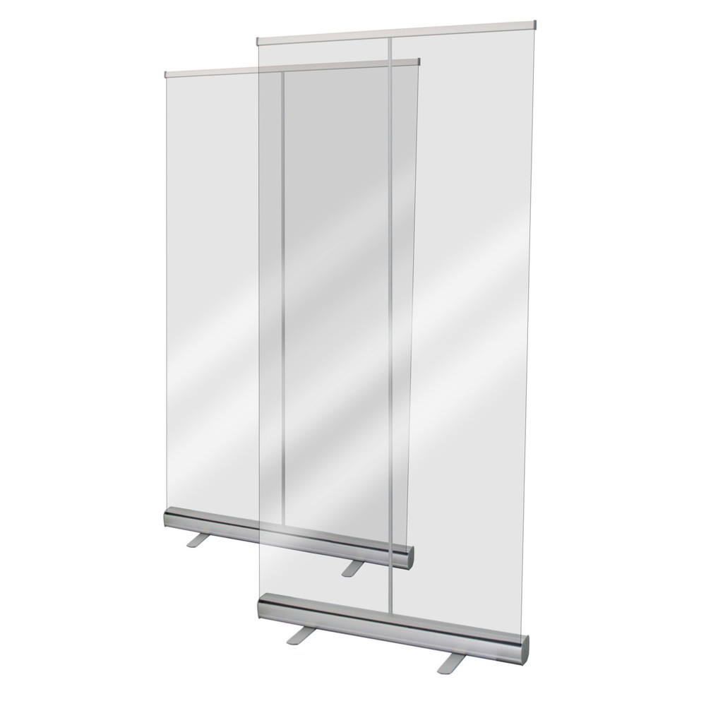 Produktabbildung: Hygiene-Schutzwand Roll-Up, glasklare u. reissfeste PET-Folie, HxB 2.200 x 850 mm