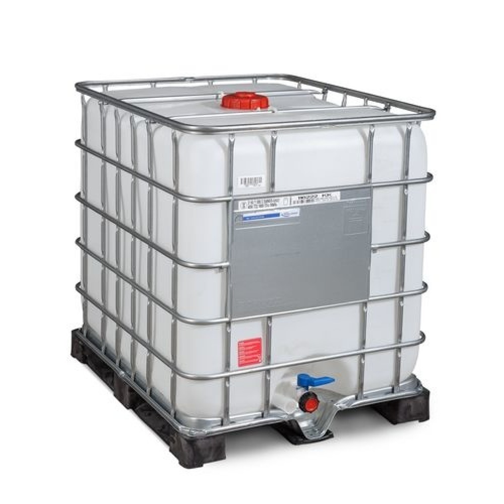 Illustration du produit: IBC, version pour produits dangereux, palette en PE, 1.000 l, ouverture NW150, sortie NW50
