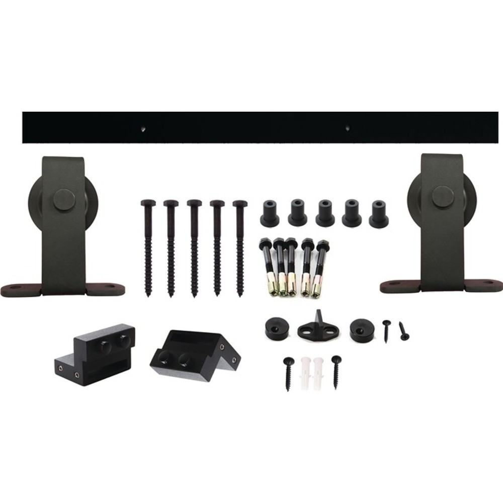 Produktabbildung: INTERSTEEL Schiebesystem 450100, Holztüren 38-40 mm Komplettset, 100 kg 2000 mm schwarz, Wandbefestigung