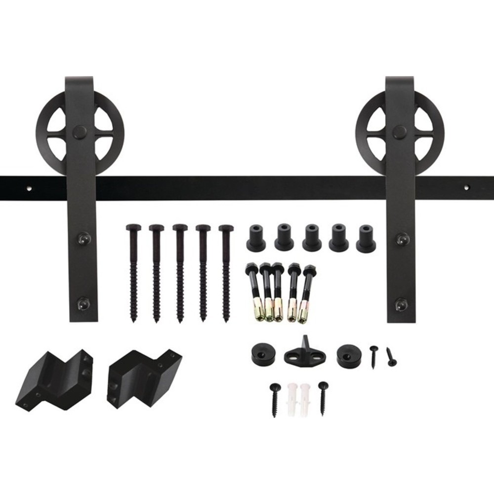 Produktabbildung: INTERSTEEL Schiebesystem 450121, Holztüren 38-40 mm Komplettset, 100 kg 2000 mm schwarz, Wandbefestigung