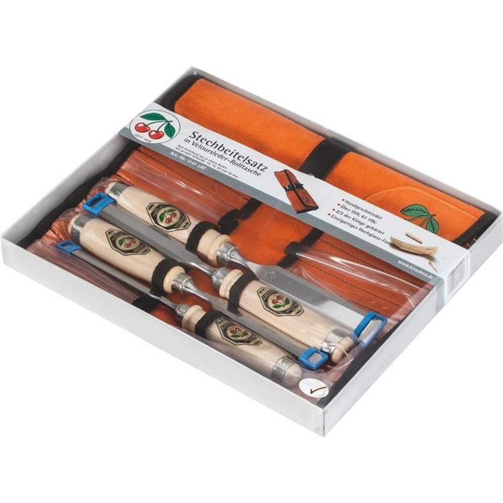 Illustration du produit: Jeu de ciseaux à bois 10, 16, 20, 26 mm manche en hêtre blanc 4 pièces étui enro