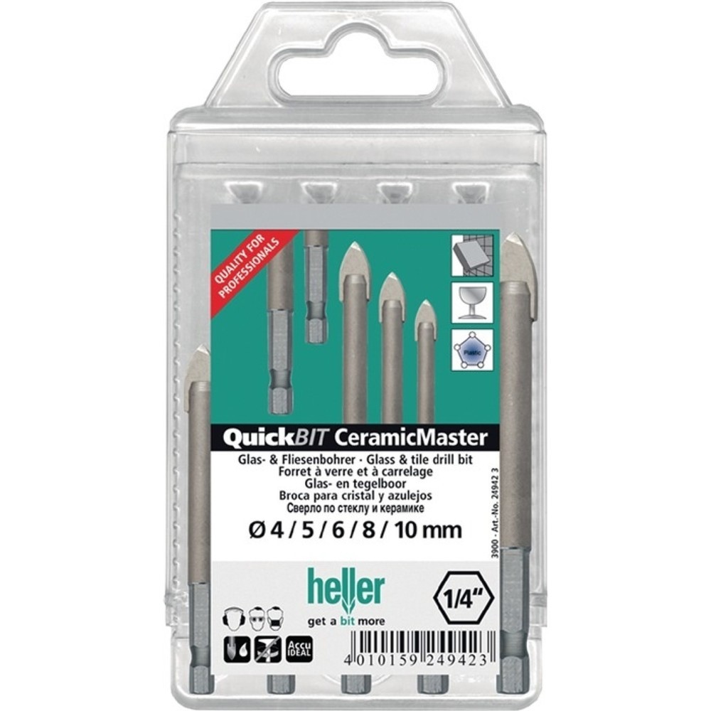 Illustration du produit: Jeu de forets/mèches QuickBit® Ceramik Master 5 pièces D. 4, 5, 6, 8, 10 mm tige