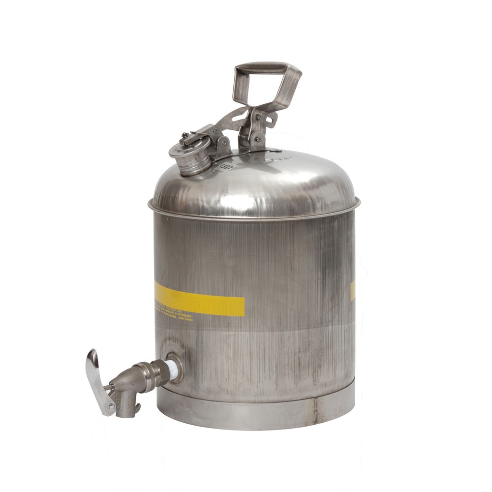 Illustration du produit: Justrite® Bidon de sécurité Eagle, acier inoxydable, 19 litres, avec robinet Eco et joint néoprène