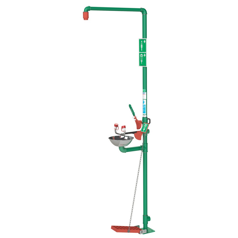Produktabbildung: Justrite® Körper-/Augendusche-Kombination SD18G85GD Hughes, selbstentleerend, Standmodell, Aussenbereich, verzinkter Stahl
