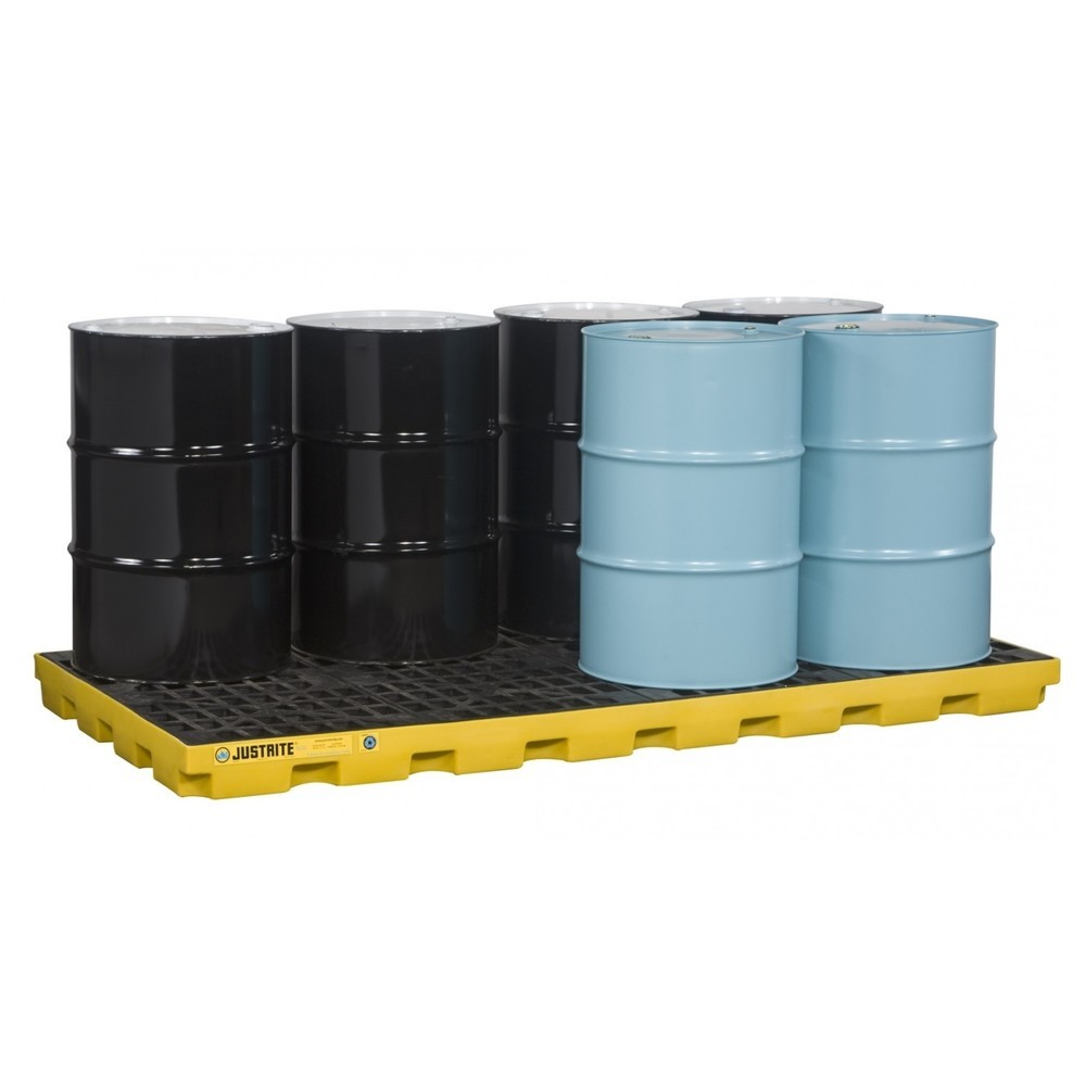 Produktabbildung: Justrite® PE-Flachwanne, 8x 200 l, Auffangvolumen 371 l, gelb