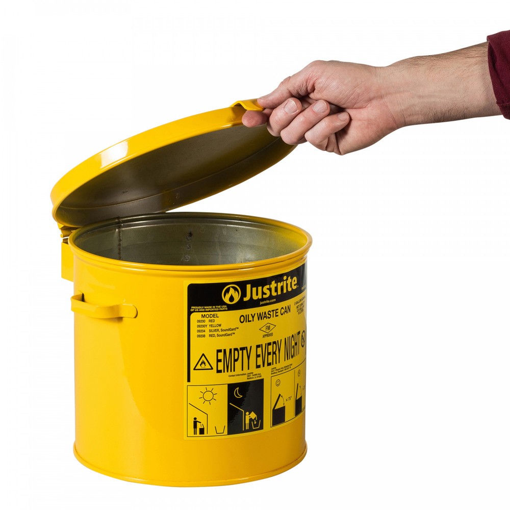 N° de l'image du produit 2 : Poubelle d'établi Justrite, manuelle, jaune, 8 litres