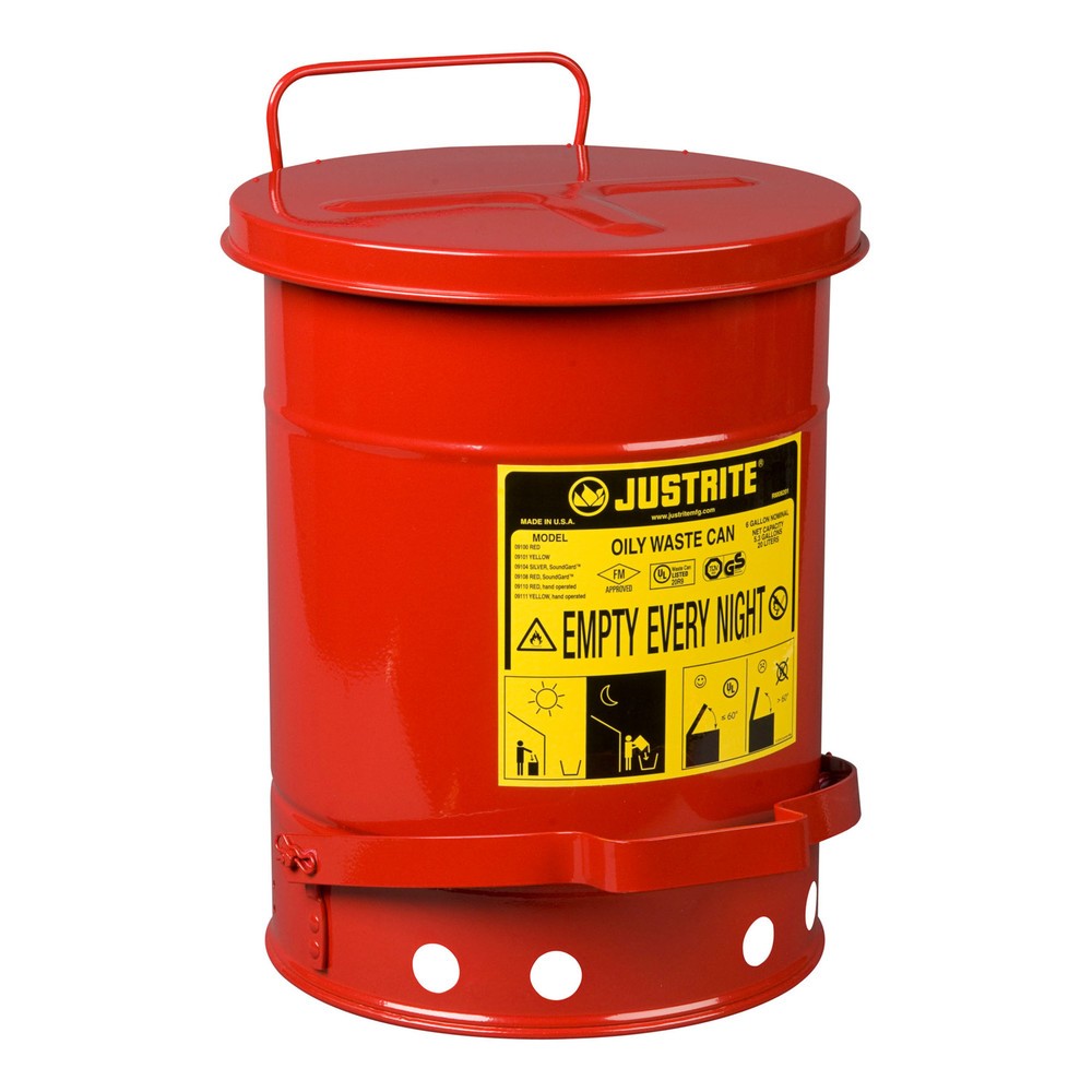 Produktabbildung Nr. 1: Justrite® Werkbank-Sammelbehälter, Fusspedal, rot, 20 Liter