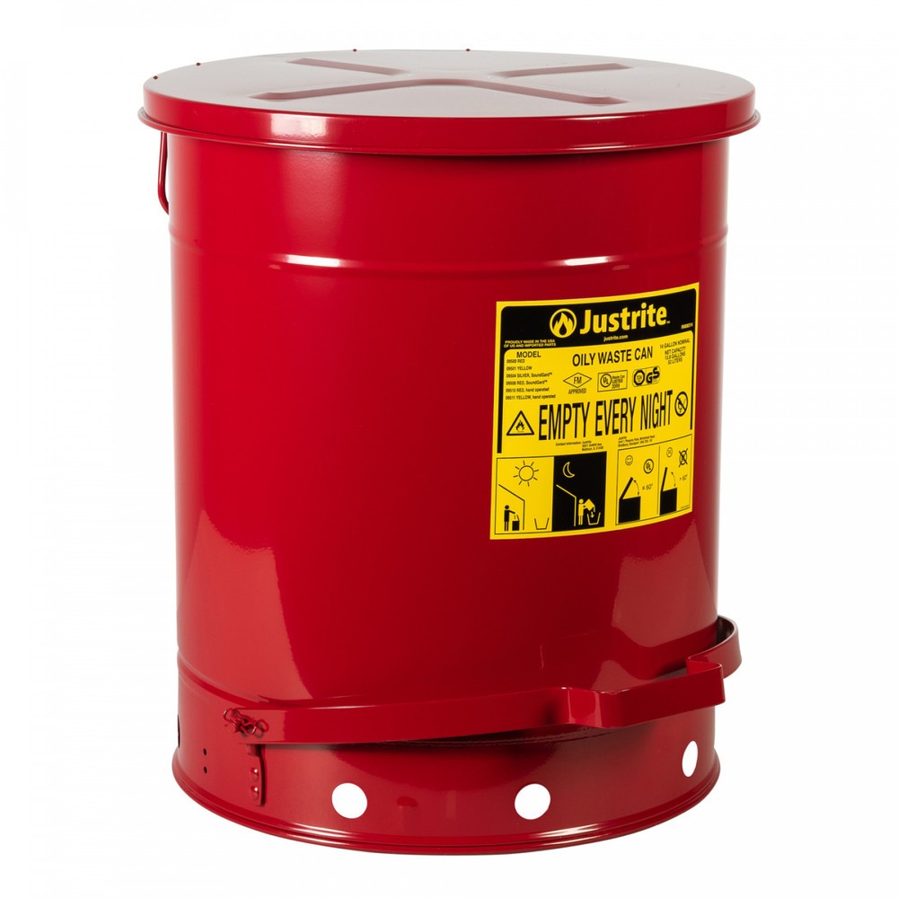 Produktabbildung Nr. 1: Justrite® Werkbank-Sammelbehälter, Fusspedal, rot, 52 Liter