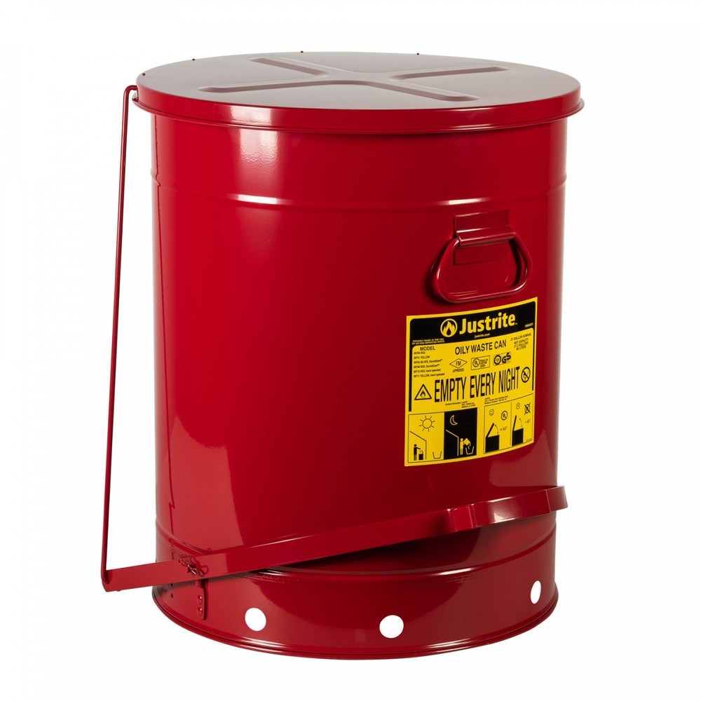 Produktabbildung Nr. 1: Justrite® Werkbank-Sammelbehälter, Fusspedal, rot, 80 Liter
