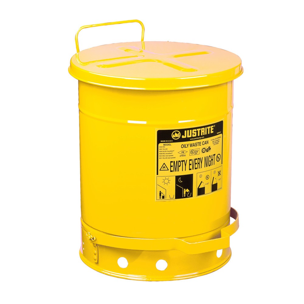 Produktabbildung: Justrite® Werkbank-Sammelbehälter, Fusspedal, gelb, 34 Liter