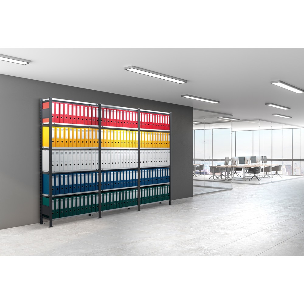 Produktabbildung Nr. 4: Kit complet Rayonnage de bureau SCHULTE, unilatéral, charge par tablette 85 kg, HxlxP 2 000 x 3 000 x 300 mm, noir