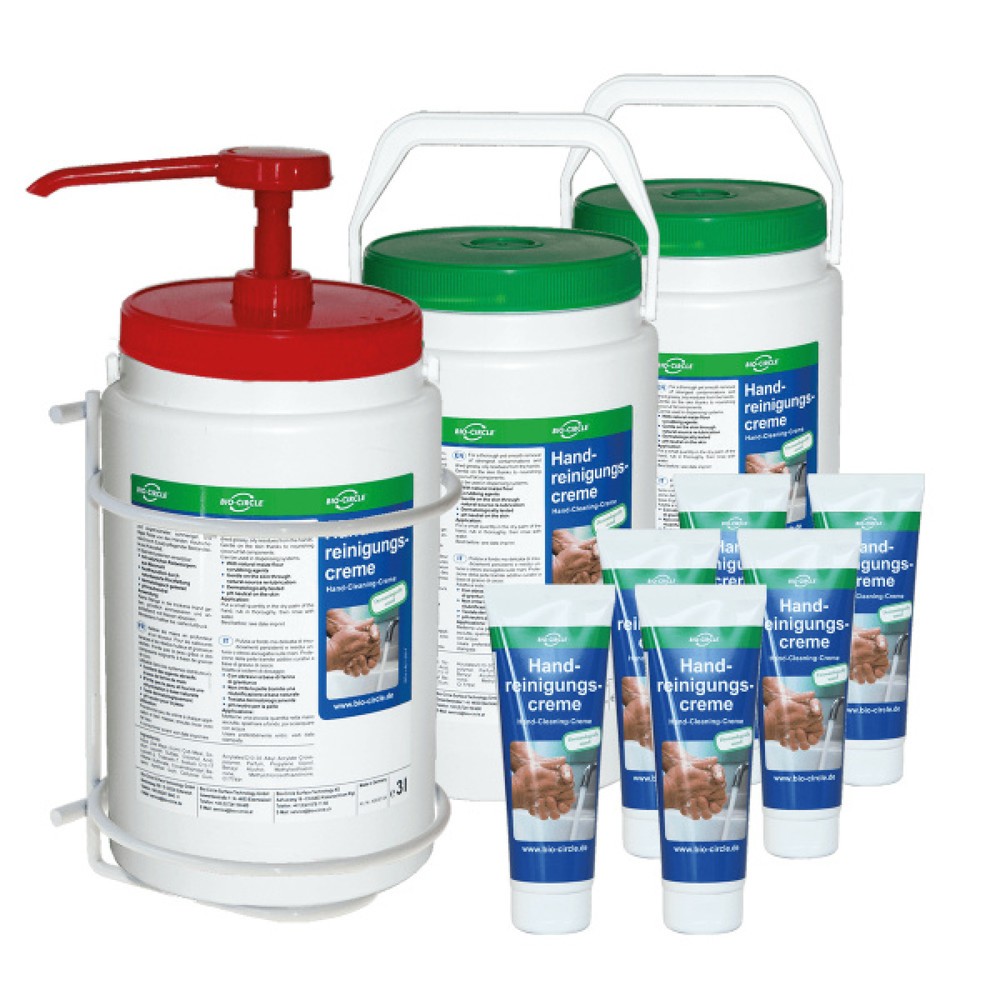 Produktabbildung Nr. 1: Kit de démarrage BIO-CIRCLE Crème nettoyante pour les mains avec support mural et distributeur