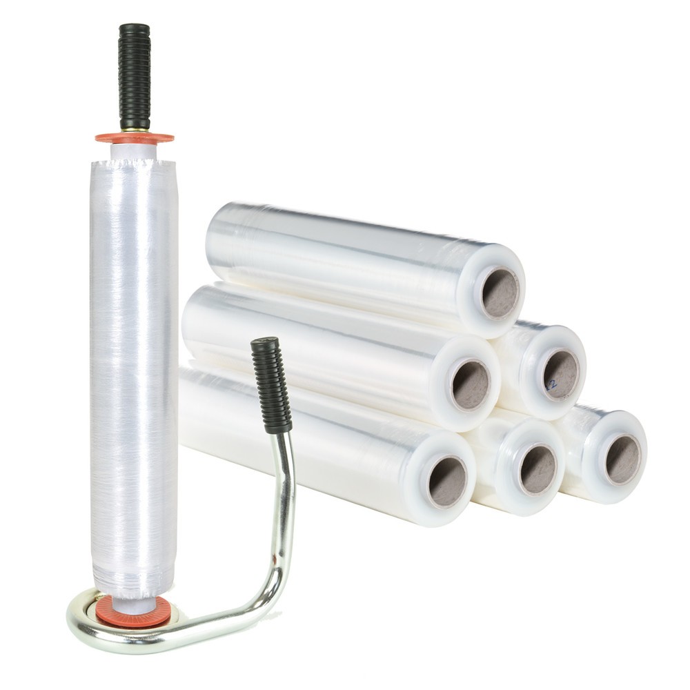 Produktabbildung Nr. 2: Kit de film étirable professionnel, 6 rouleaux, lxL 500 mm x 300 ml, appareil de mise sous film manuel avec disques de centrage en plastique y compris, transparent