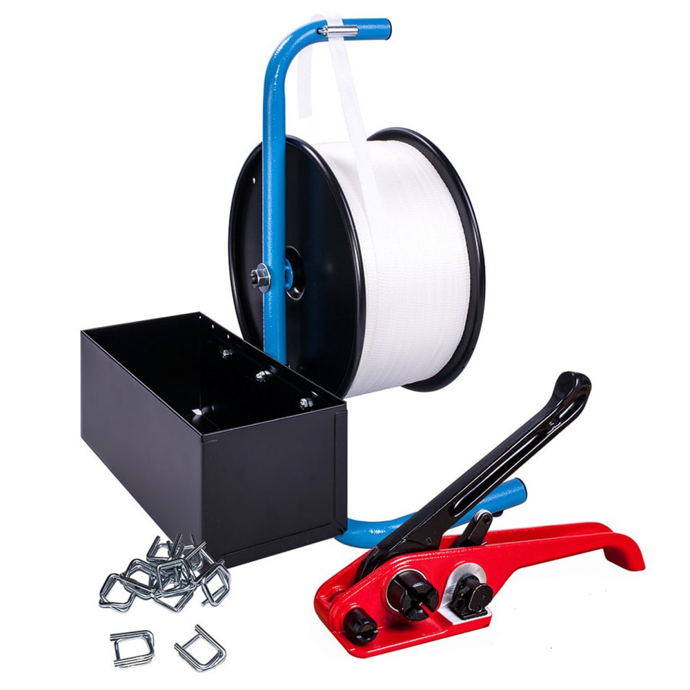 Illustration du produit: Kit débutant cerclage avec feuillard textile, feuillard structuré collé, largeur de bande 16 mm