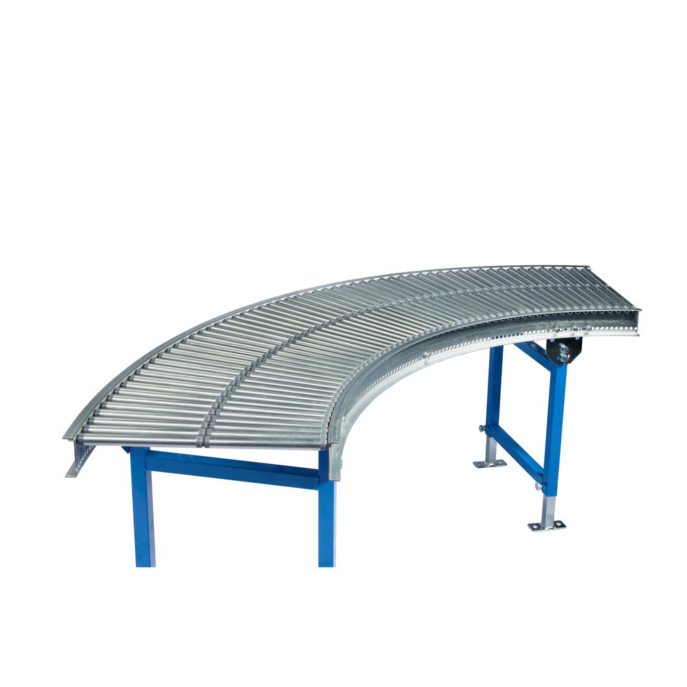Produktabbildung: Klein-Rollenbahn, Stahlrohrrollen, 90° Kurve, Bahnbreite 500 mm, Achsabstand 25 mm