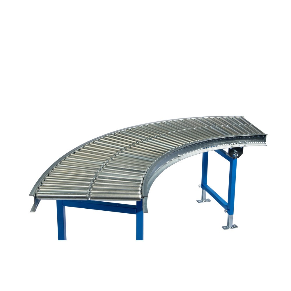 Produktabbildung: Klein-Rollenbahn, Stahlrohrrollen, 90° Kurve, Bahnbreite 400 mm, Achsabstand 37,5 mm