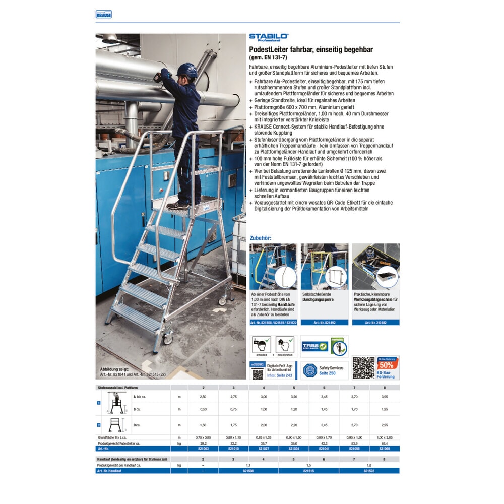 Produktabbildung Nr. 8: KRAUSE® STABILO Podesttreppe, 1-seitig, verfahrbar, Standhöhe 1,90 m