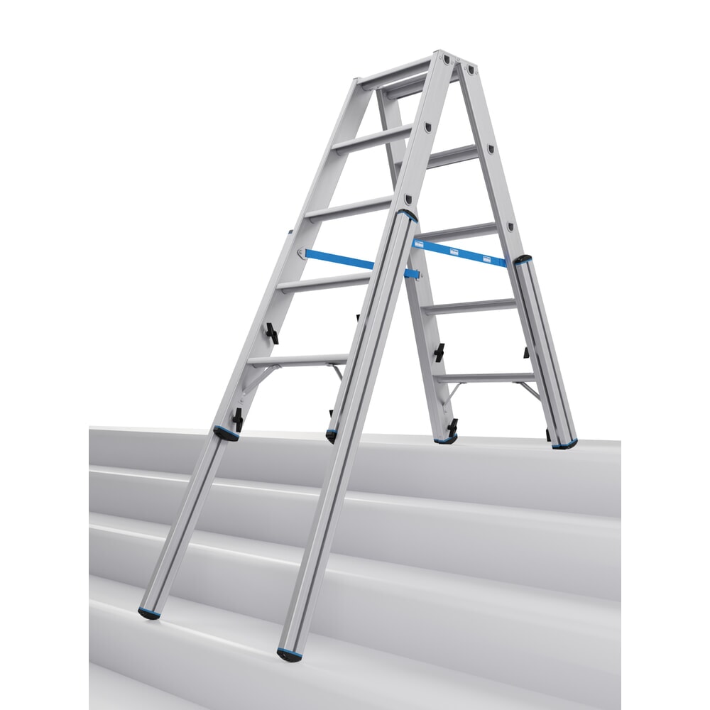Produktabbildung: KRAUSE® STABILO Teleskopleiter mit Stufen, beidseitig begehbar, 2 x 5 Stufen