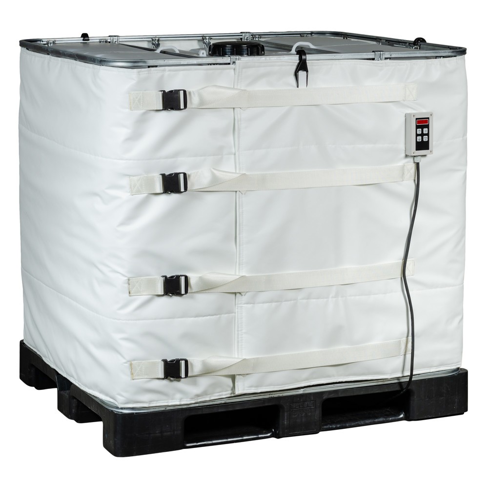 Produktabbildung: Kuhlmann IBC Container-Heizmanschette für Lebensmittel- und Pharmaindustrie, 1.000 l, digitaler Regler, 0-40ºC, 230 V, 1.300 W, LxH 4.400 x 1.000 mm
