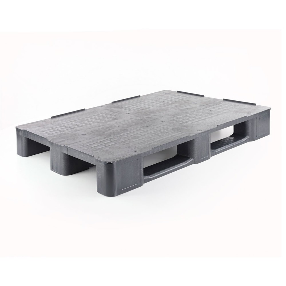 Produktabbildung: Kunststoffpalette, 1200x800x145 mm, dunkelgrau, mit geschlossenem Oberdeck