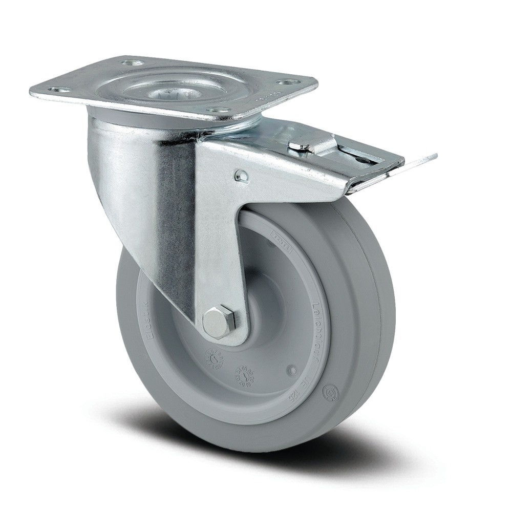 Produktabbildung Nr. 1: Roue directrice TENTE caoutchouc élastique, paliers à rouleaux, dispositif d'arrêt total, protection du palier pivotant, non marquante, Ø x largeur 100 x 50 mm, capacité de charge 160 kg