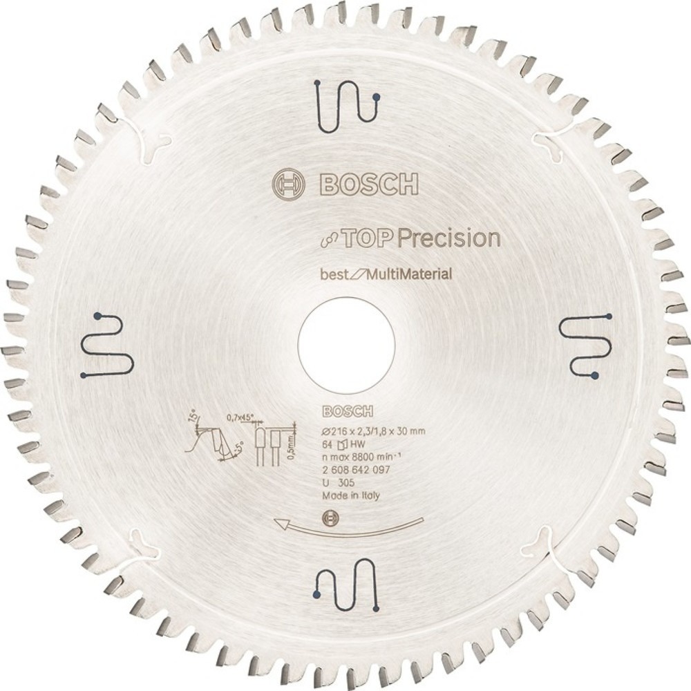 Illustration du produit: Lame de scie circulaire BOSCH Dia. ext. 216 mm Dents 64 HLTCG alésage 30 mm Larg. coupe 2,3 mm