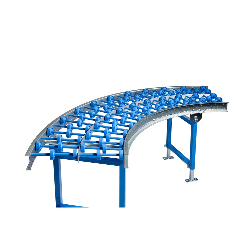 Produktabbildung: Leicht-Röllchenbahn, Kunststoffröllchen, 90° Kurve, Bahnbreite 300 mm, Achsabstand 125 mm