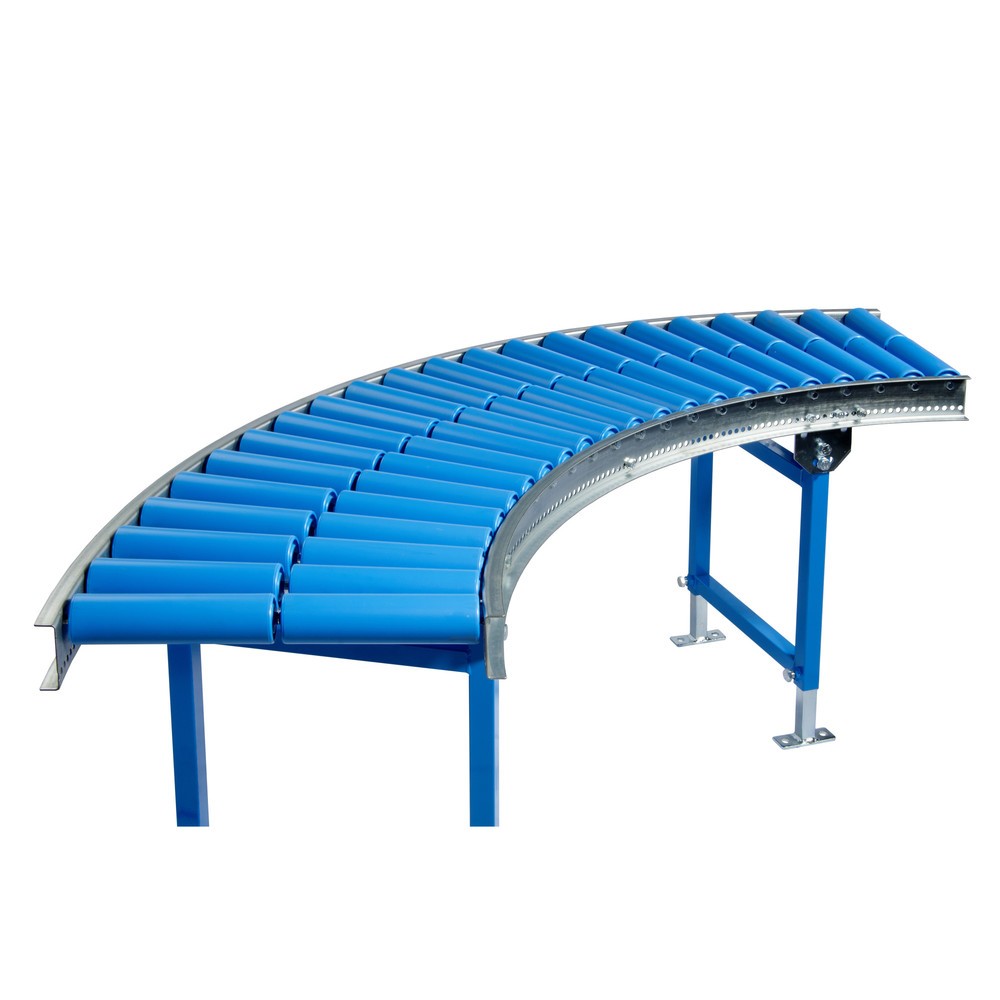 Produktabbildung: Leicht-Rollenbahn, 90˚ Kurve, Kunststoffrollen, Ø 50 mm, Bahnbreite 300 mm, Achsabstand 100 mm